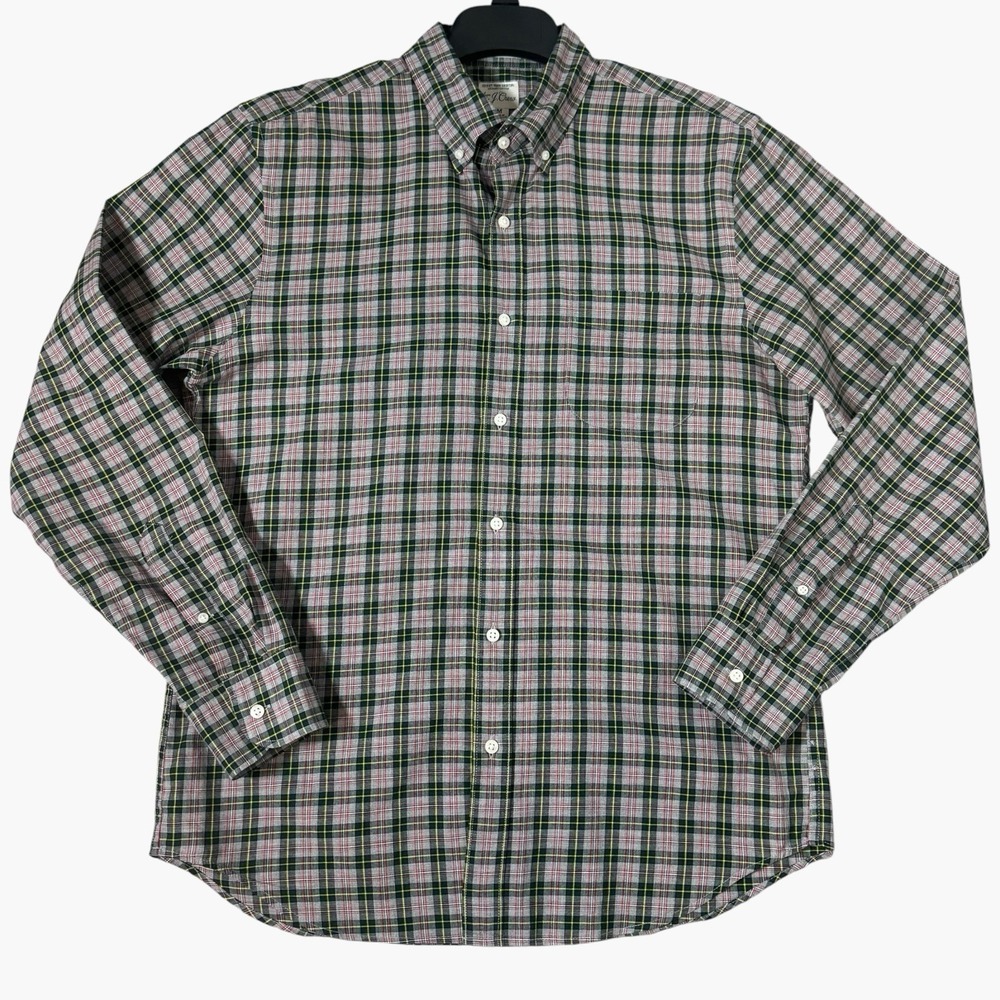 J.CREW Secret Wash Button Down Shirt Mens Medium Green Plaid Organic Cotton